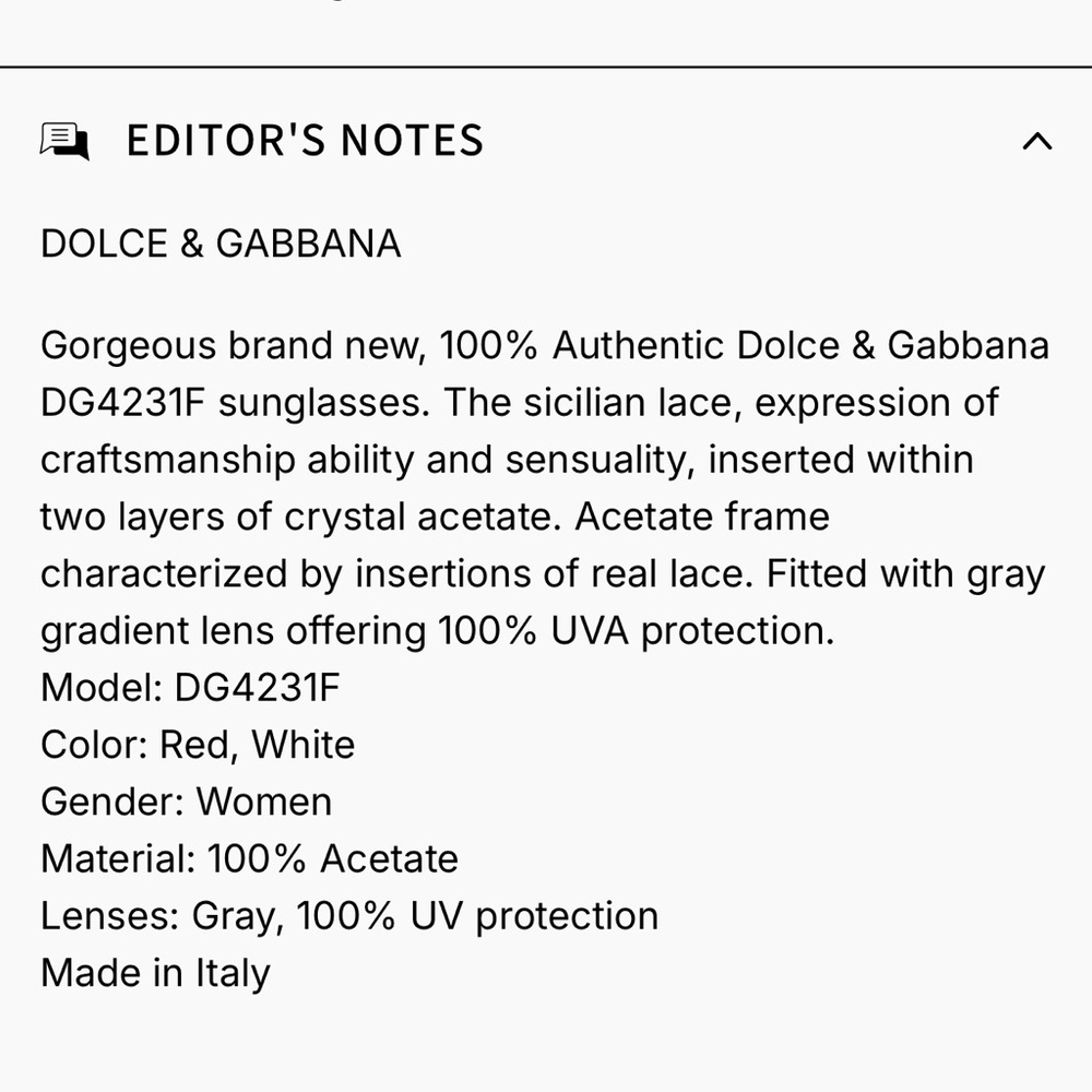 Dolce & Gabbana Red Lace Acetate Rectangle Shades DG4231F Sunglasses new - Picture 4 of 8